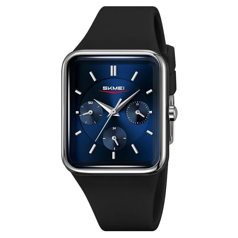 Square silicone waterproof watch for girls in white rose gold colour showing 10.8mm thickness