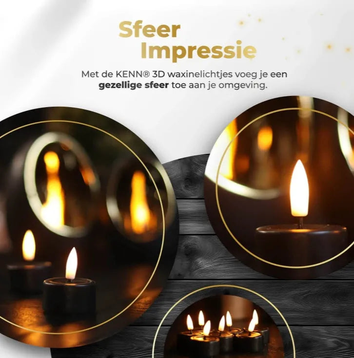Four black LED tealight candles showing realistic flickering flame effect