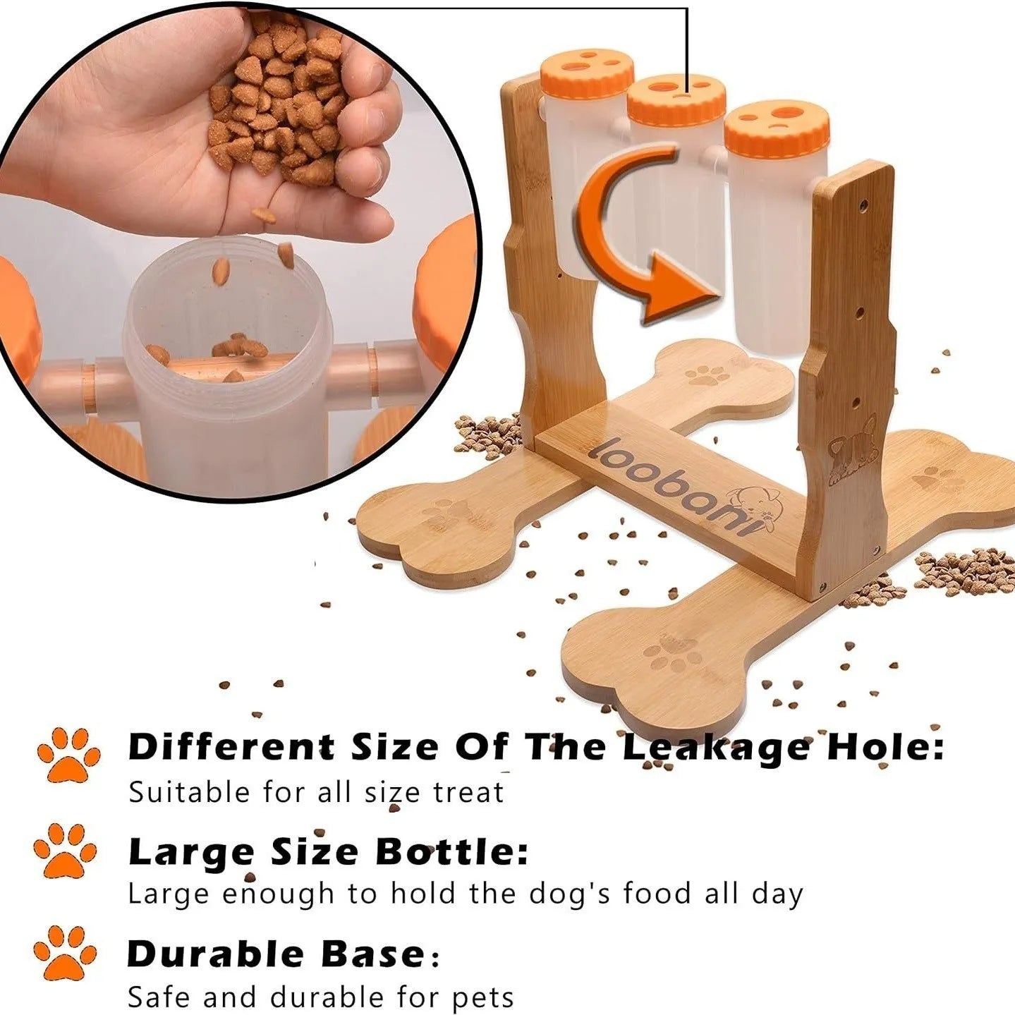 Wooden dog puzzle feeder with multiple compartments measuring 31×30×20cm