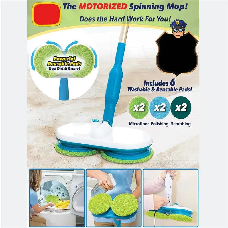 Wireless electric floor mop with handheld charging unit and washable microfiber cloths