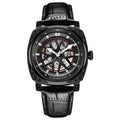 Automatic mechanical men's watch with stainless steel case and leather strap