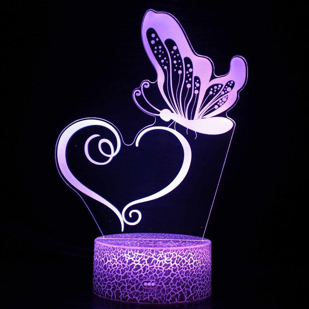 Colourful acrylic 3D USB table lamp with touch control on a small 9.5cm by 4cm base