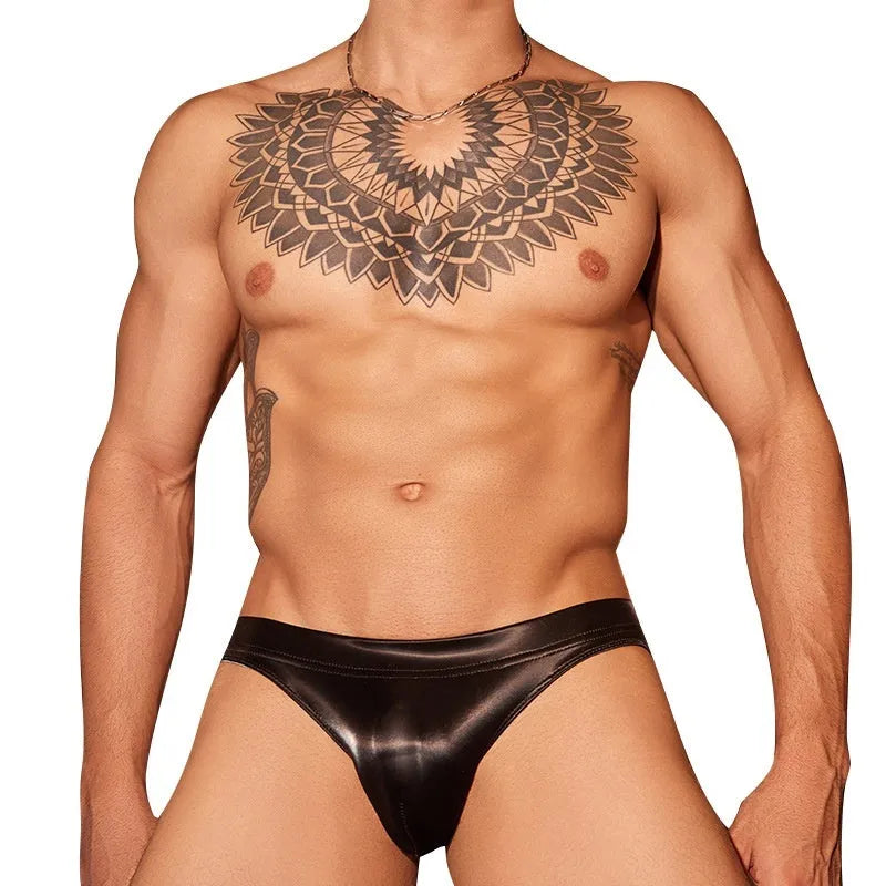 Men's black and white shark skin lace briefs on a free size hanger for cross-border shopping.