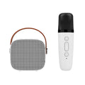 Compact portable Bluetooth speaker with microphone in white, pink, or blue plastic casing