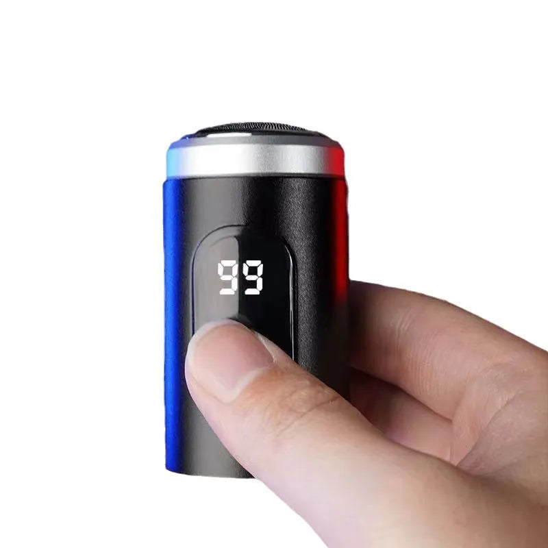 Black portable rechargeable shaver with USB charging cable and cleaning brush