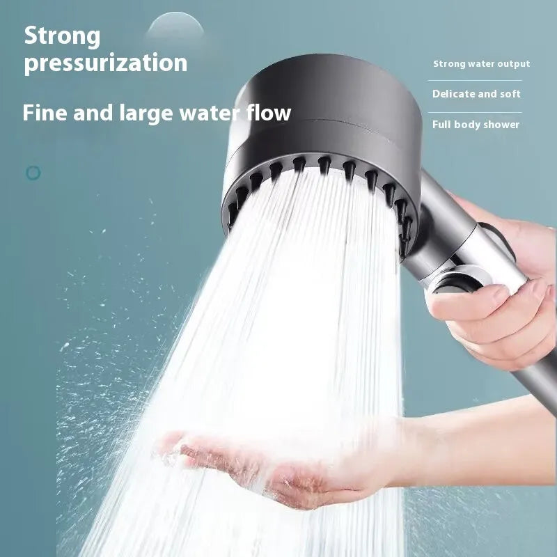 Portable ABS plastic shower head with modern simple design and three spray settings.