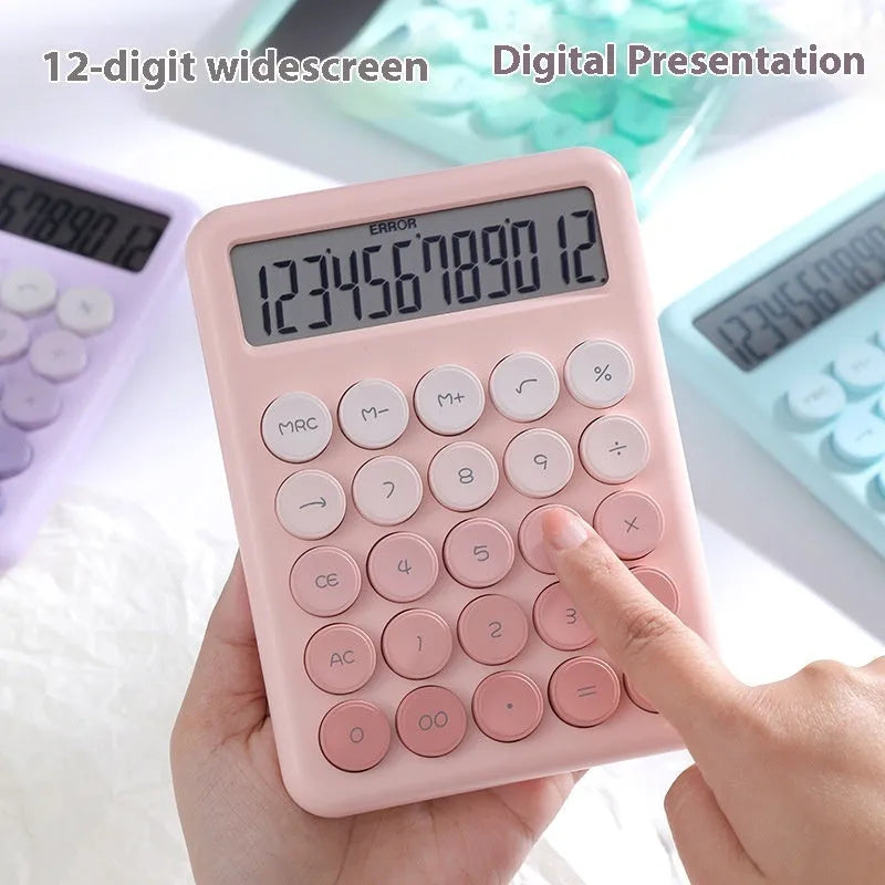 Desk calculator with gradient colour design in pastel violet, pink, blue, and green shades