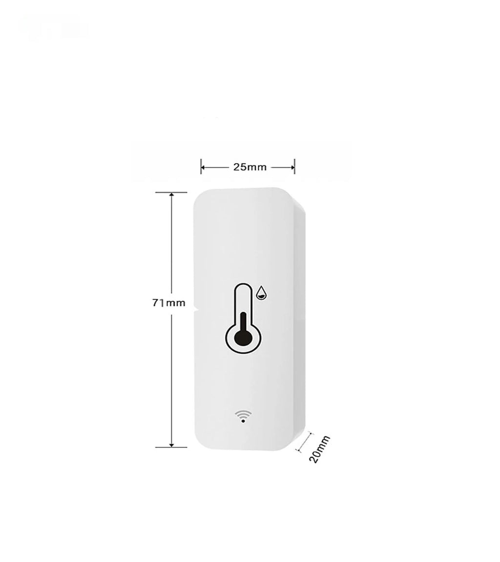 WiFi Zigbee temperature humidity sensor in compact ABS plastic housing measuring 72x25x20mm