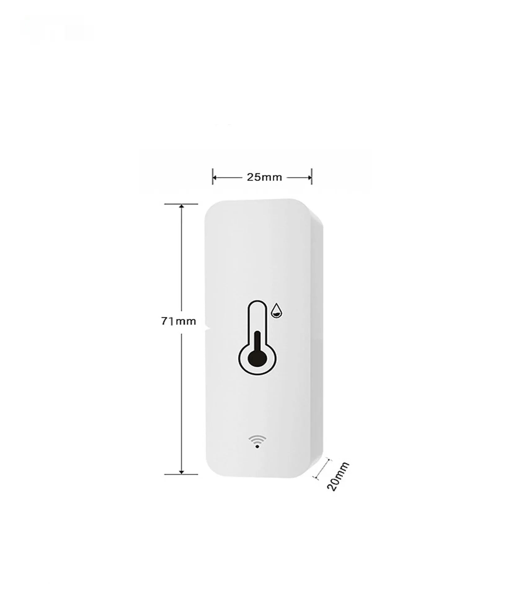 WiFi Zigbee temperature humidity sensor in compact ABS plastic housing measuring 72x25x20mm