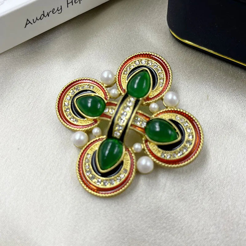 Medieval baroque cross crystal brooch in zinc alloy with vintage styling
