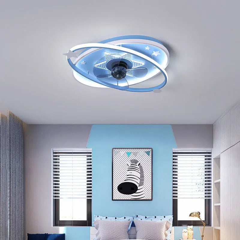 Modern blue children's bedroom chandelier with remote control and acrylic shade