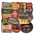 36-piece retro beach sticker pack showing surfing travel designs with PVC matte finish