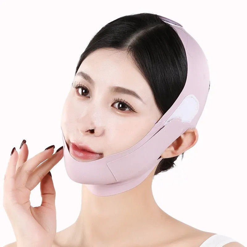 Small V Face Shaping Mask in light breathable fabric, shown in Purple and Green graphene colour options.