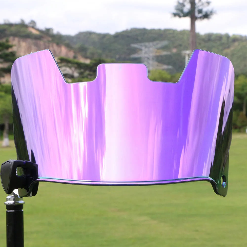 Multicolour American-style rugby helmet goggles shown attached to a helmet for impact protection.