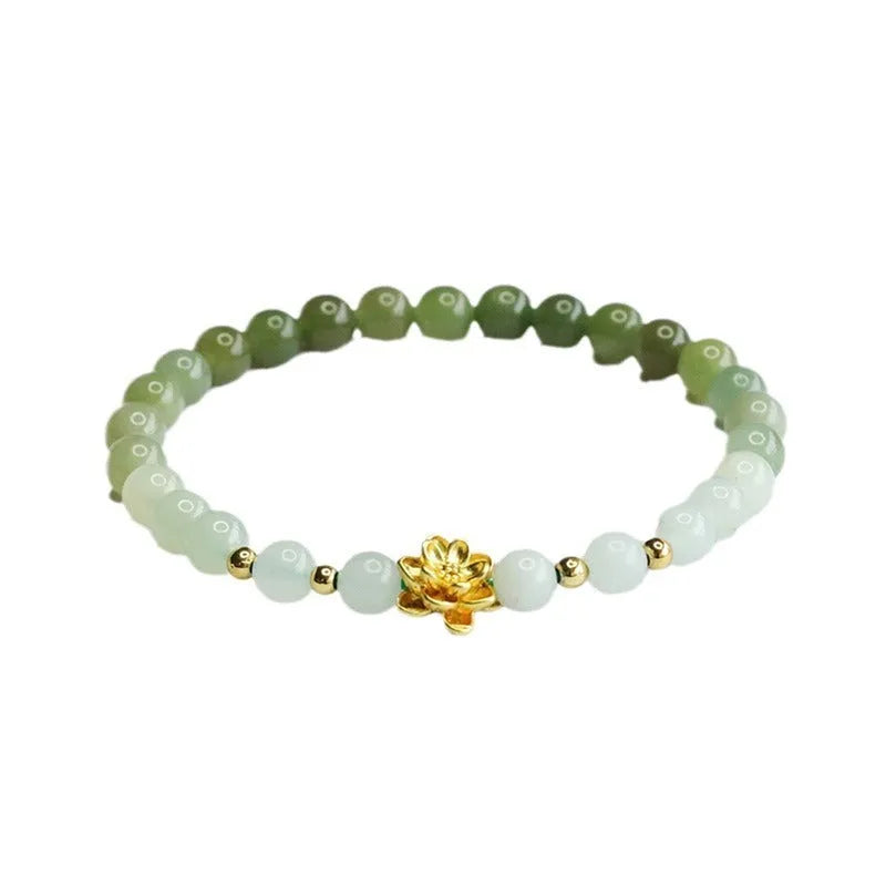 Hand-woven water gradient Hetian jade bracelet with 6mm flower beads in ancient national style
