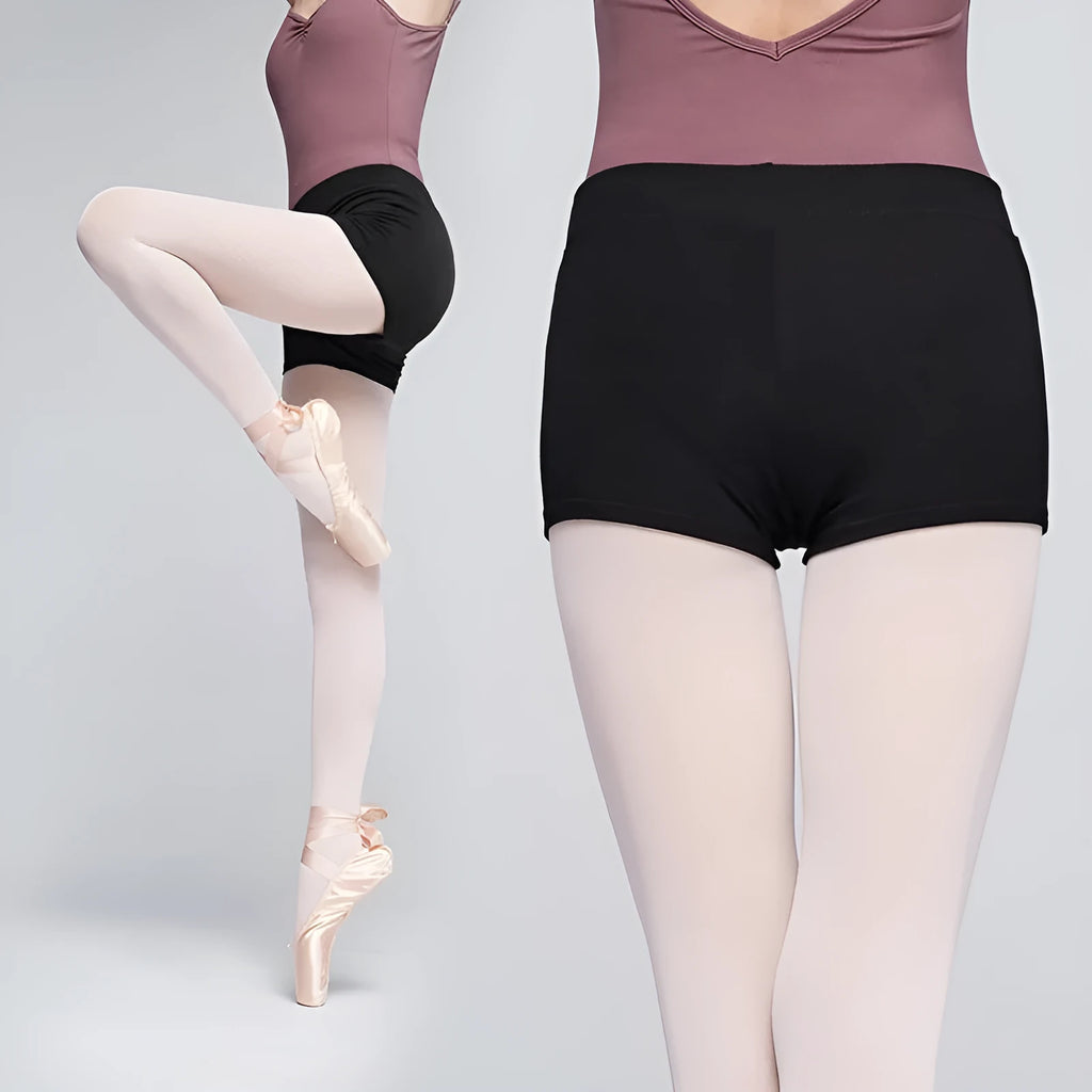 Black cotton women's dance practice shorts with elastic waistband