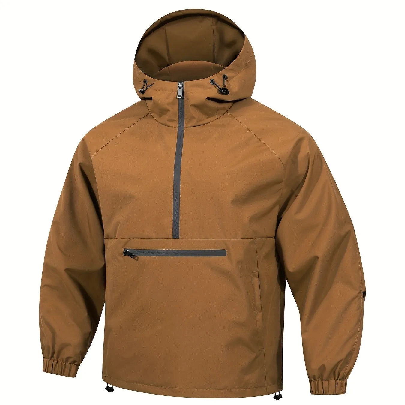 Men's Korean-style loose corduroy hooded jacket with half-zip closure in light gray colour