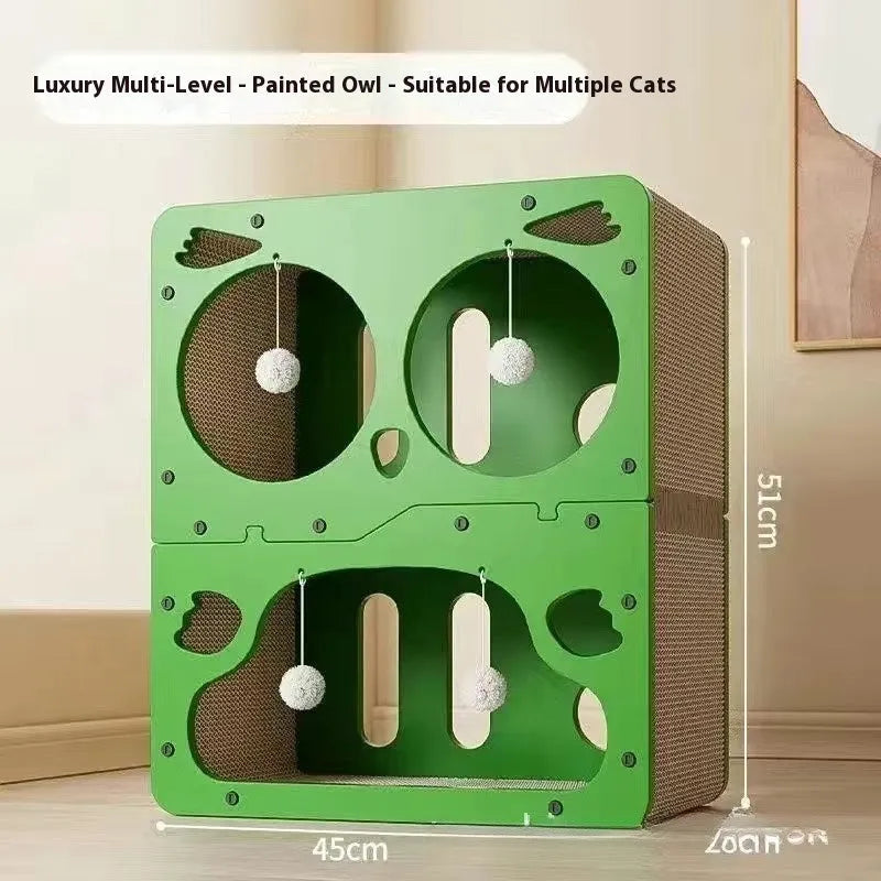 Double layer cat scratching board and nest in cute big eyes design with scratching surface and resting area
