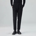Corduroy straight-leg trousers in black, beige, and brown grey colours with micro elastic fabric