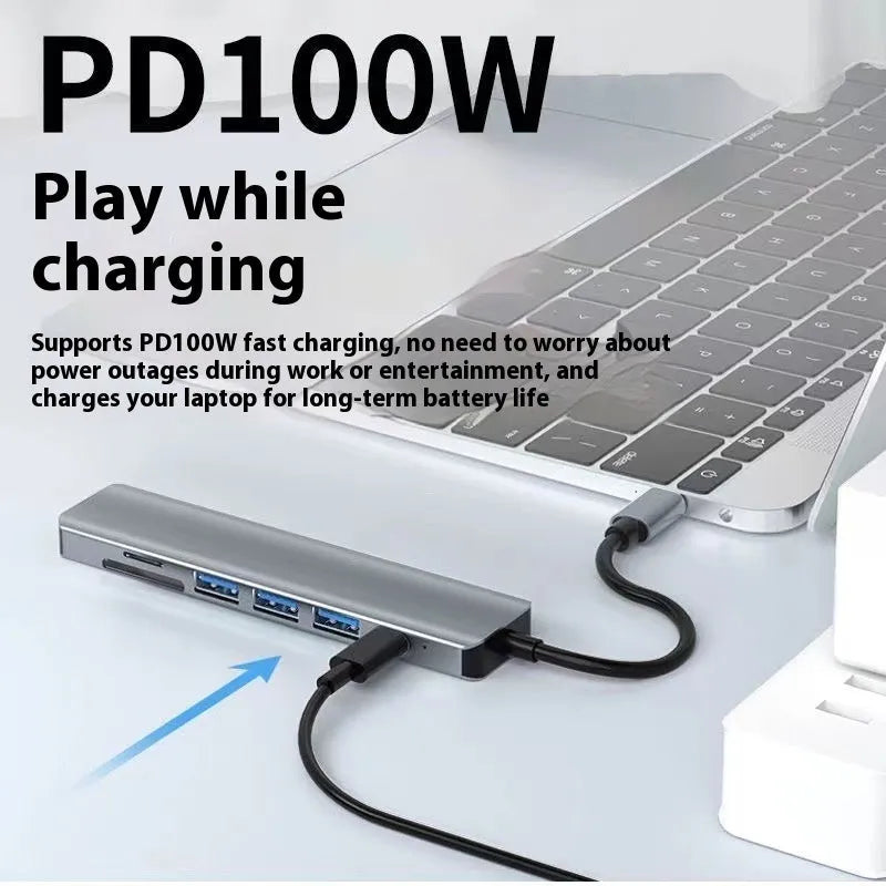 USB-C 7-in-1 expansion dock with HDMI port, USB 3.0 hub, and cable separator features