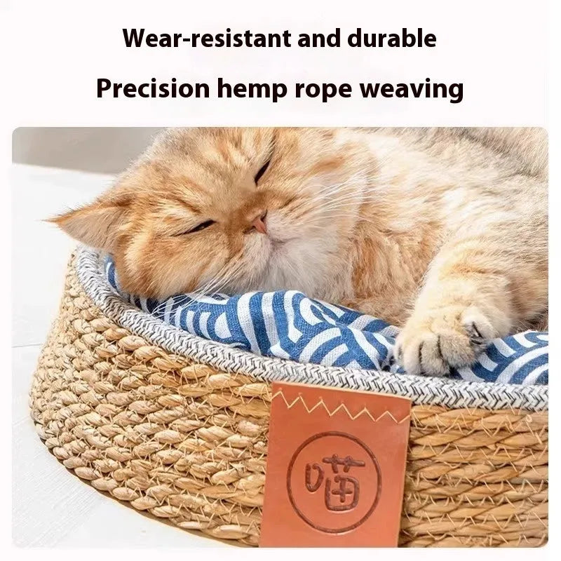 Woven rattan cat nest basket pet bed in four size options S M L XL