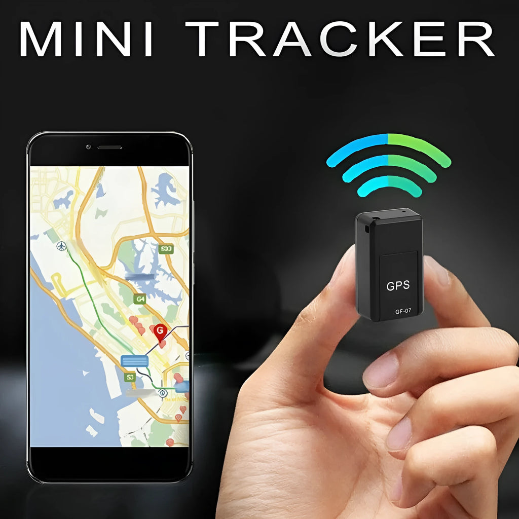 Small black magnetic GPS tracker device for cars with a USB charging cable.