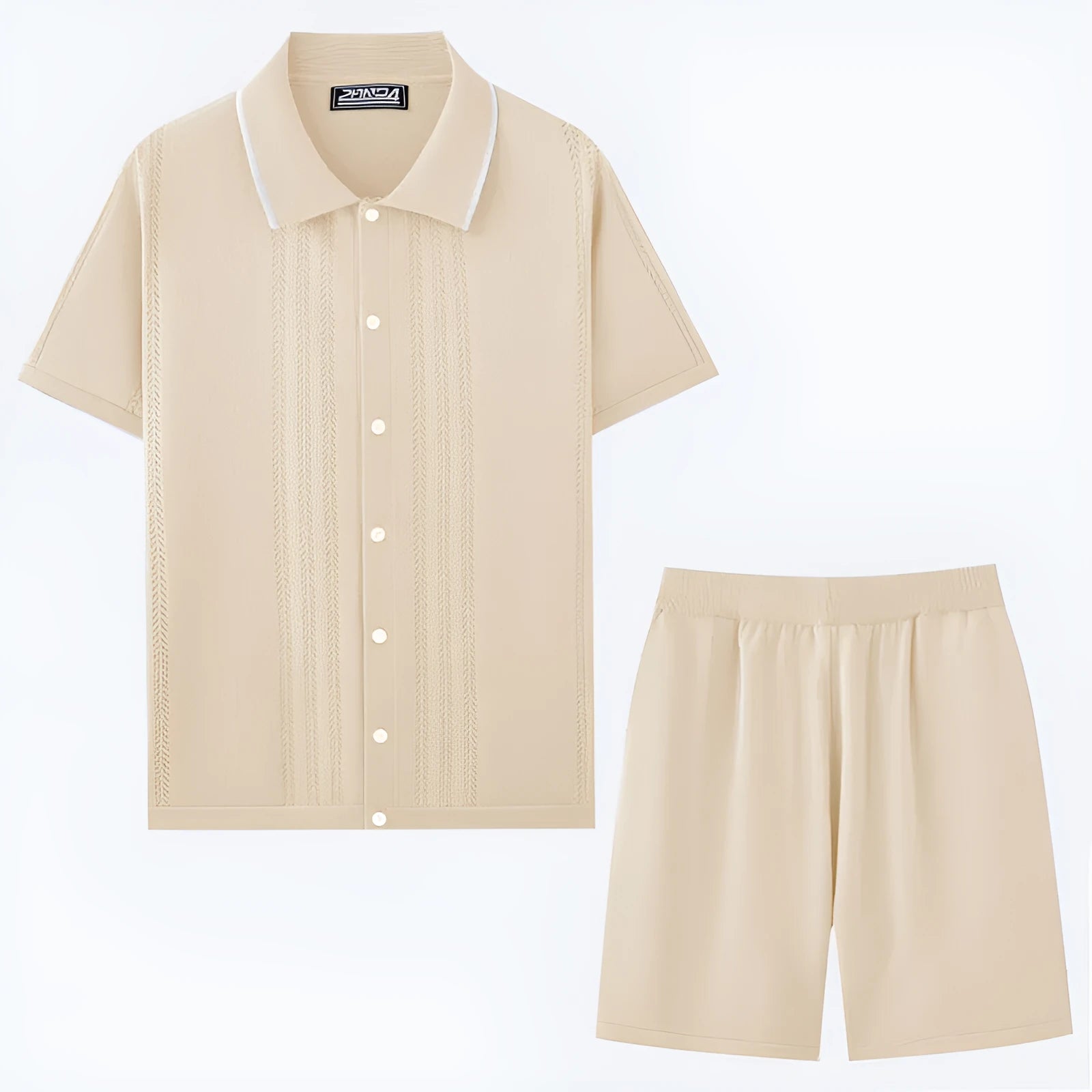 Business casual two-piece set with short sleeve top and matching shorts in Tencel viscose fabric