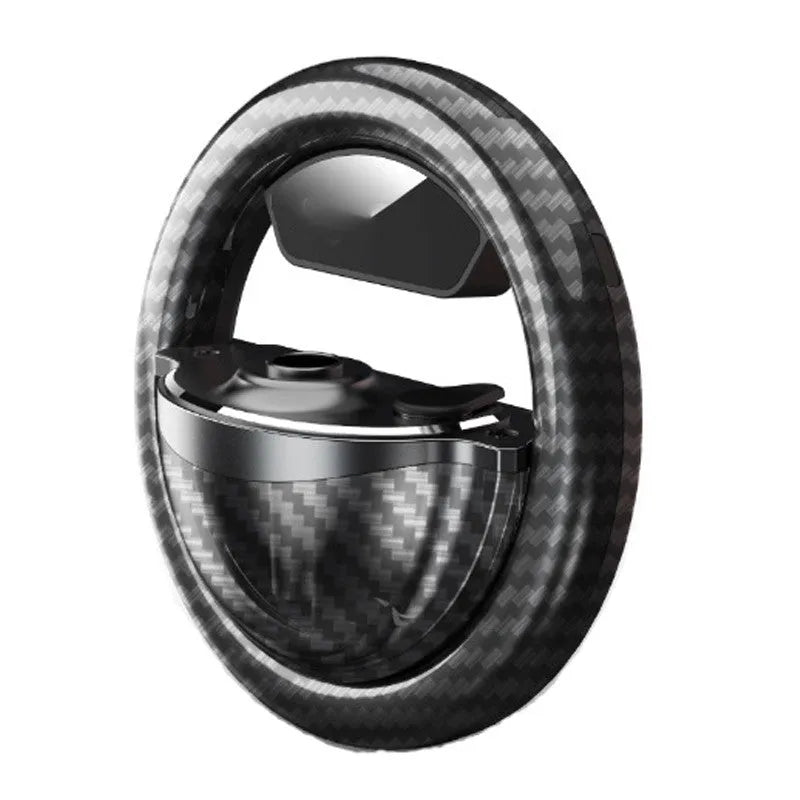 Compact black aromatherapy LED lamp with round perfume seat and USB Type-C cable on a desk