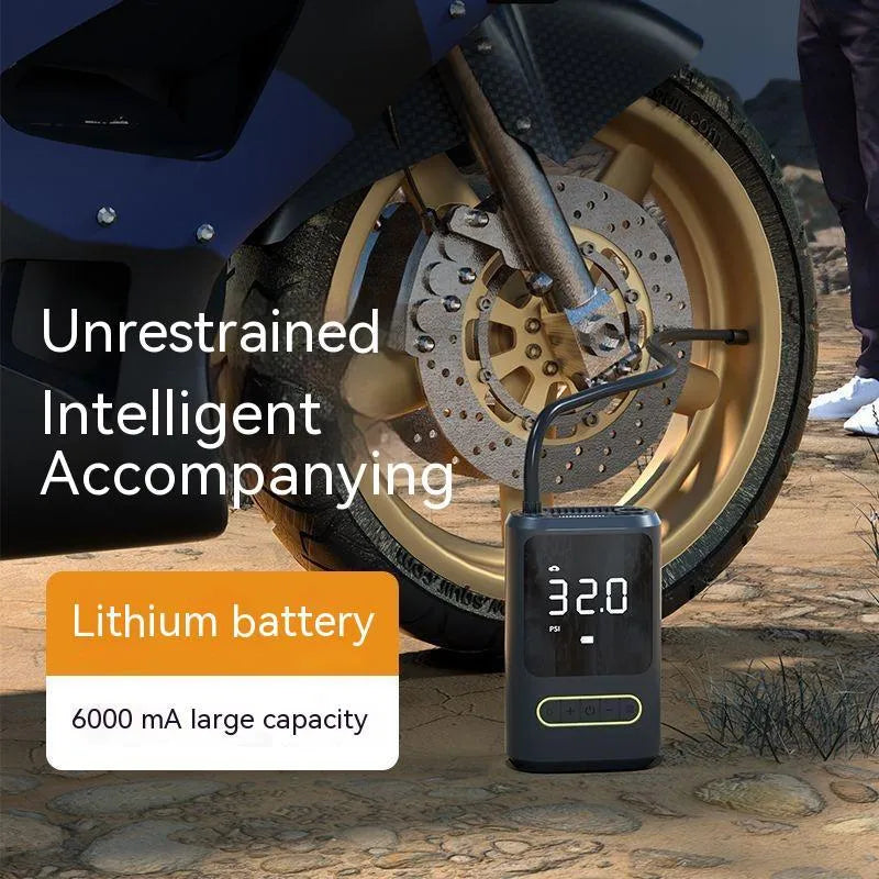 Handheld wireless digital display car tyre inflator with LED light and connection cables