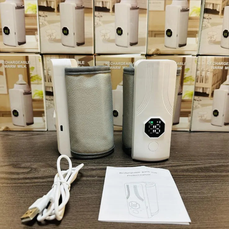 Grey and white car charger milk warmer for baby bottles with 12V plug