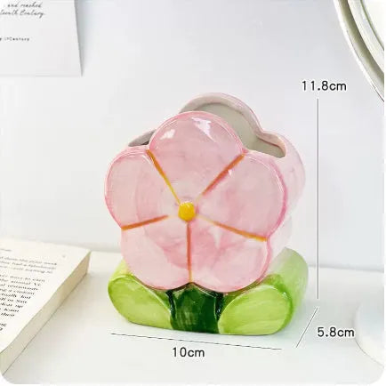 Ceramic desktop pen holder with floral pattern storage box for desk organisation