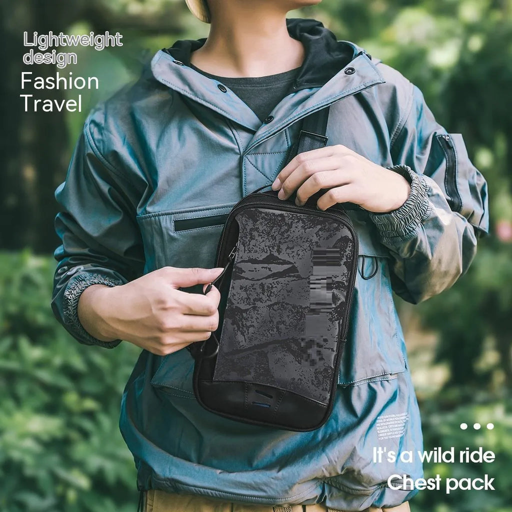 Casual black TPU chest bag with camouflage pattern and shoulder strap
