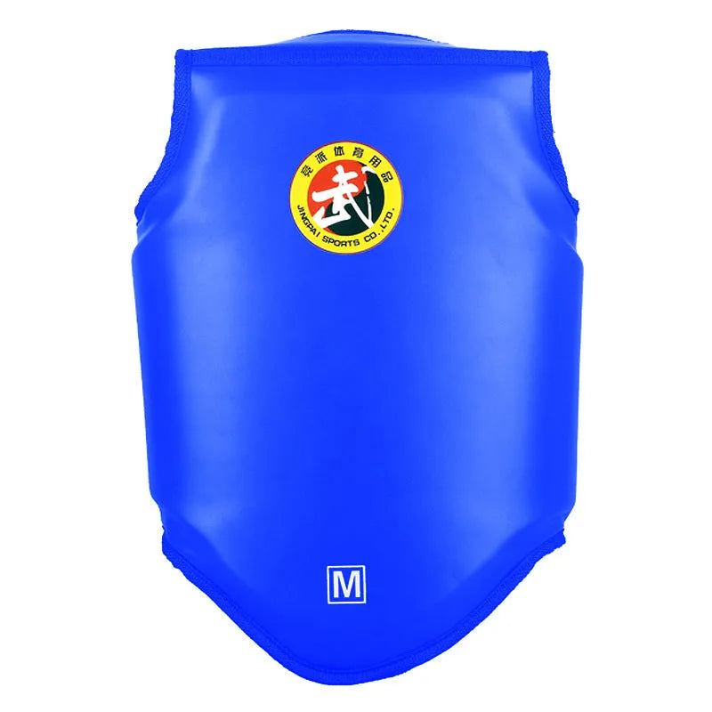Adult boxing training helmet with integrated chest protector in black, blue or red colours