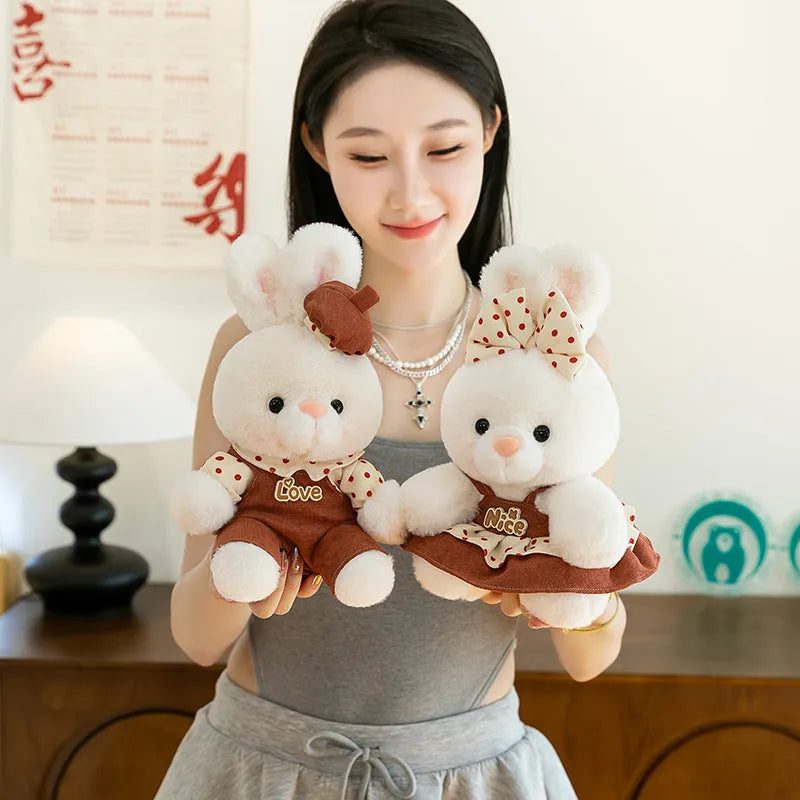 23cm rabbit plush toy with PP cotton filling and plaid women bear colour option, lightweight 0.14kg soft toy