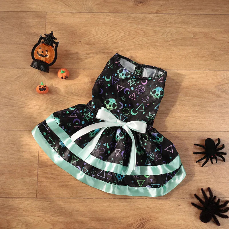 Colourful double-layer Halloween skirt for dogs in pumpkin and skull patterns