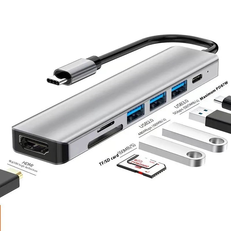 USB-C 7-in-1 expansion dock with HDMI port, USB 3.0 hub, and cable separator features
