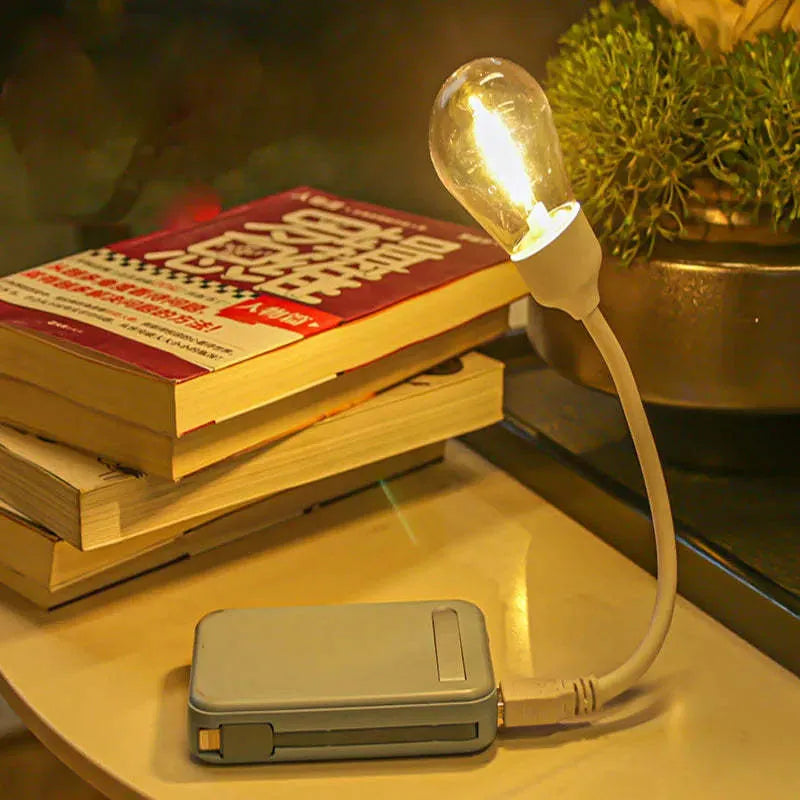 Folding USB rechargeable night light with tungsten filament bulb design in S14 format