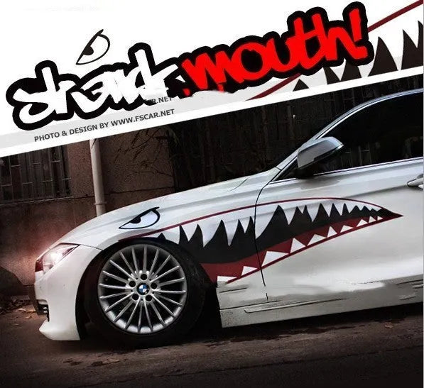 Large shark-themed latte art PVC body sticker for cars, showing Model A and Model B size options.