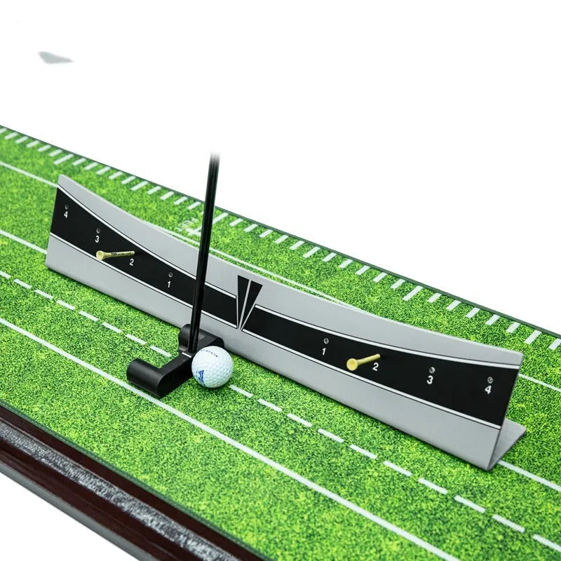 Golf putter trajectory balance simulator with adjustable push rod balancer on PVC frame