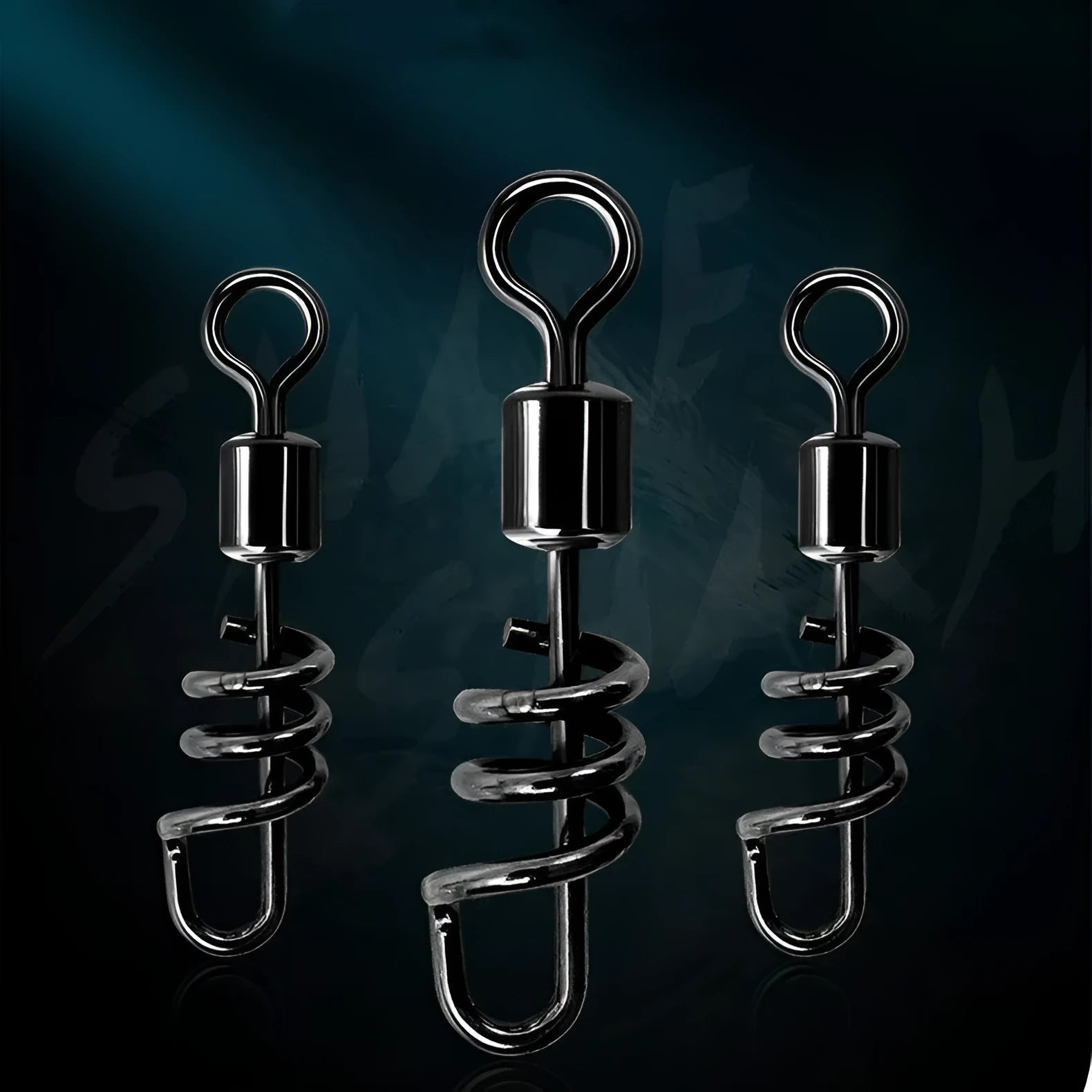 Stainless steel fishing swivel connector with 8-shaped ring design in multiple colour-coded sizes