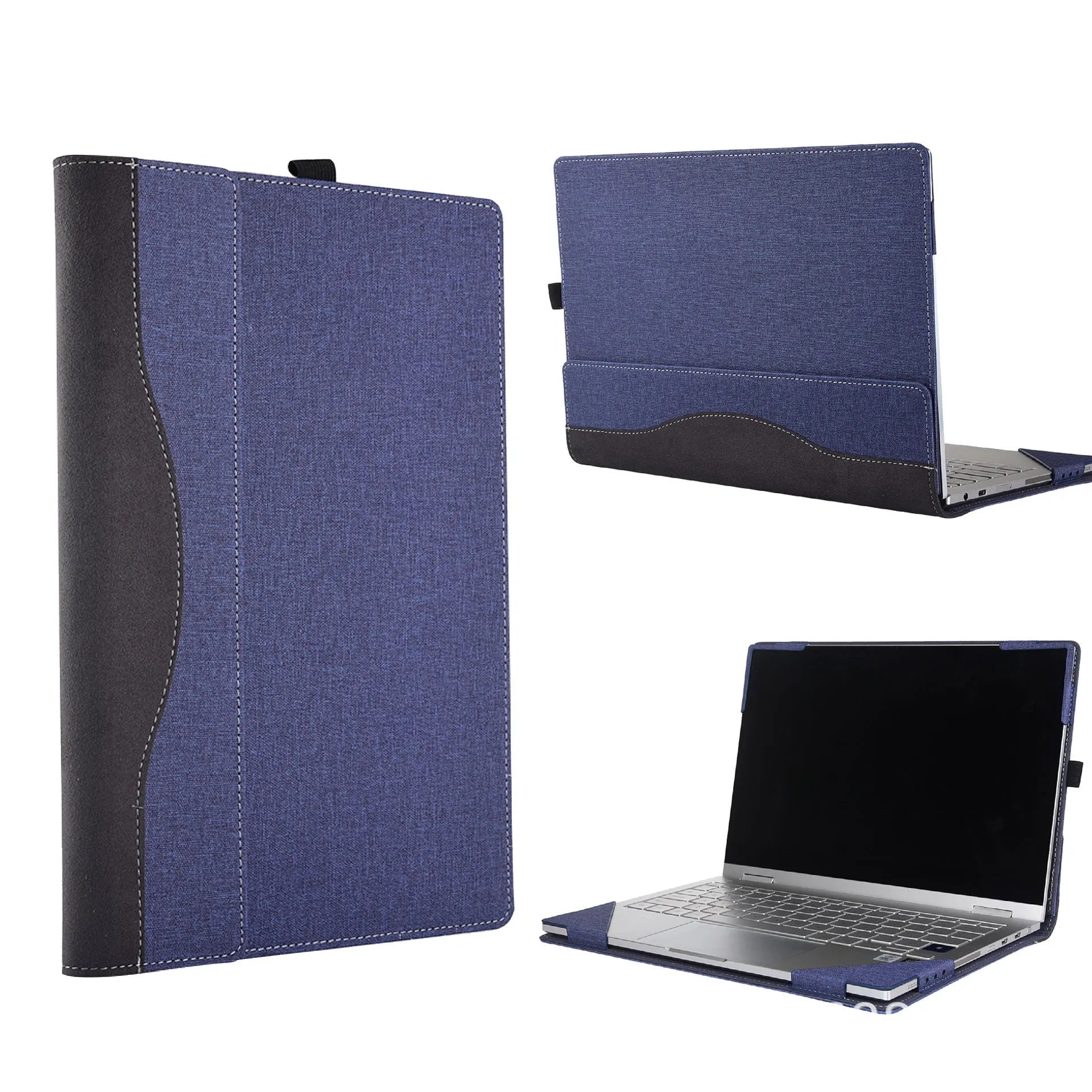 Black imitation leather laptop sleeve for Microsoft Surface Laptop 6 with Chinese style fabric craft detailing