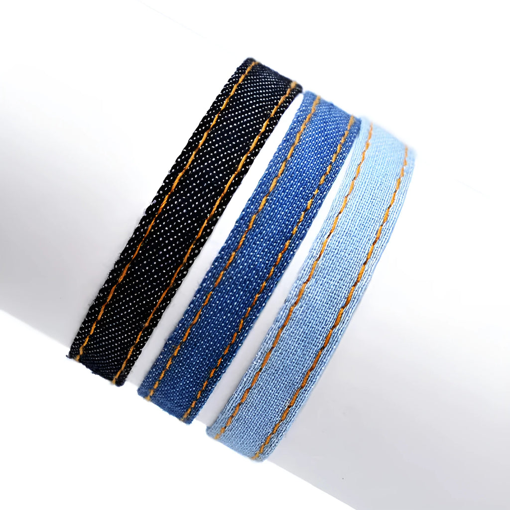 Denim fabric carrying strap bracelet with national style design in various colour options