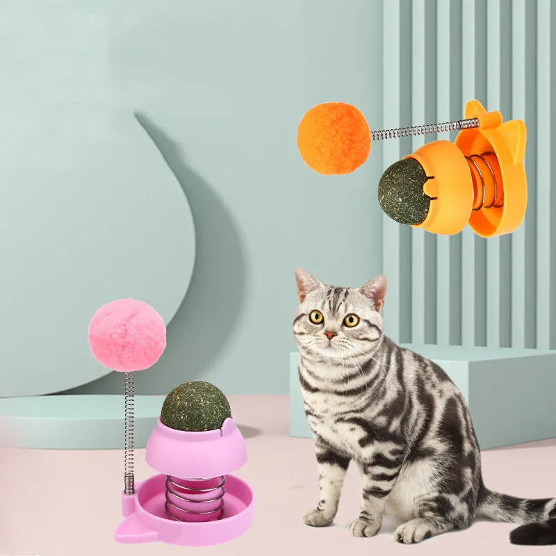 Lucky Cat mint ball toy in blue, orange, or pink colours with textured surface for teeth grinding.