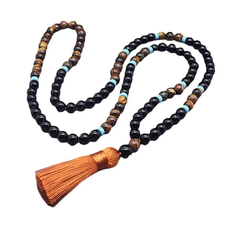 Natural agate and tiger's eye geometric bead jewellery set with necklace and bracelet