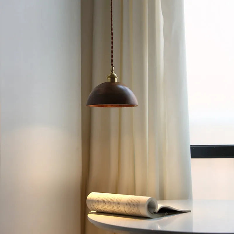 Single-head black walnut and copper droplight chandelier with a leisure window design