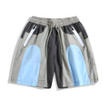 Blue patchwork quick-drying outdoor sports shorts with loose cut and straight-leg design
