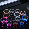 Three mobile phone camera lenses with clip mount for iPhone and Android photography