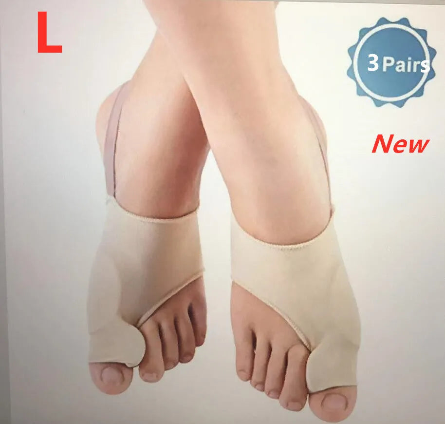 Corrective bunion sock with grey gel pad and silicone toe separator on a stretch fabric base.