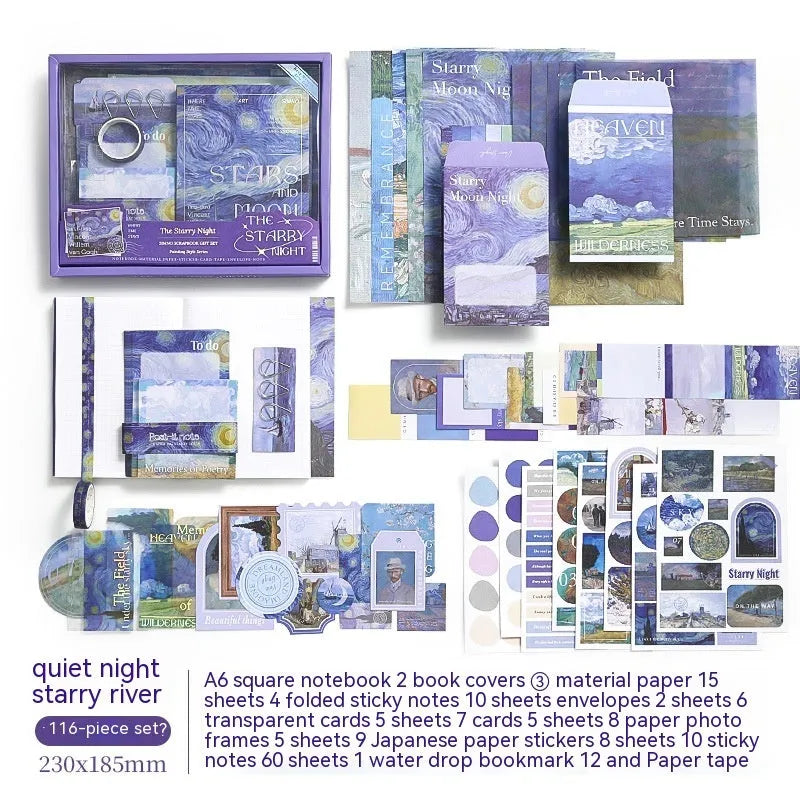 Creative A6 journal gift set with grid notebook, cards, paper photo frames, stickers, and stationery in retro plaid design
