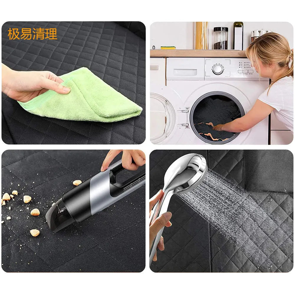 Black orange edge waterproof pet car mat with mesh window and accessory pocket